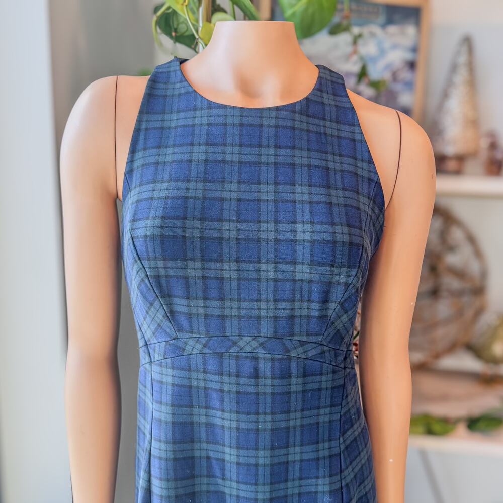 Banana Republic, Tartan Plaid Sleeveless Sheath Dress, Navy and Green, Women's 6 - Picture 13 of 13